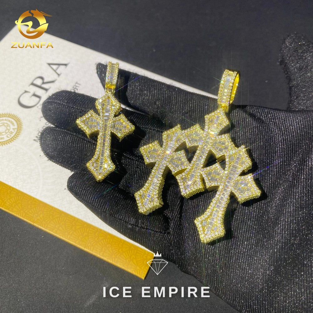 Iced Out Baguette 925 Silver Pendant