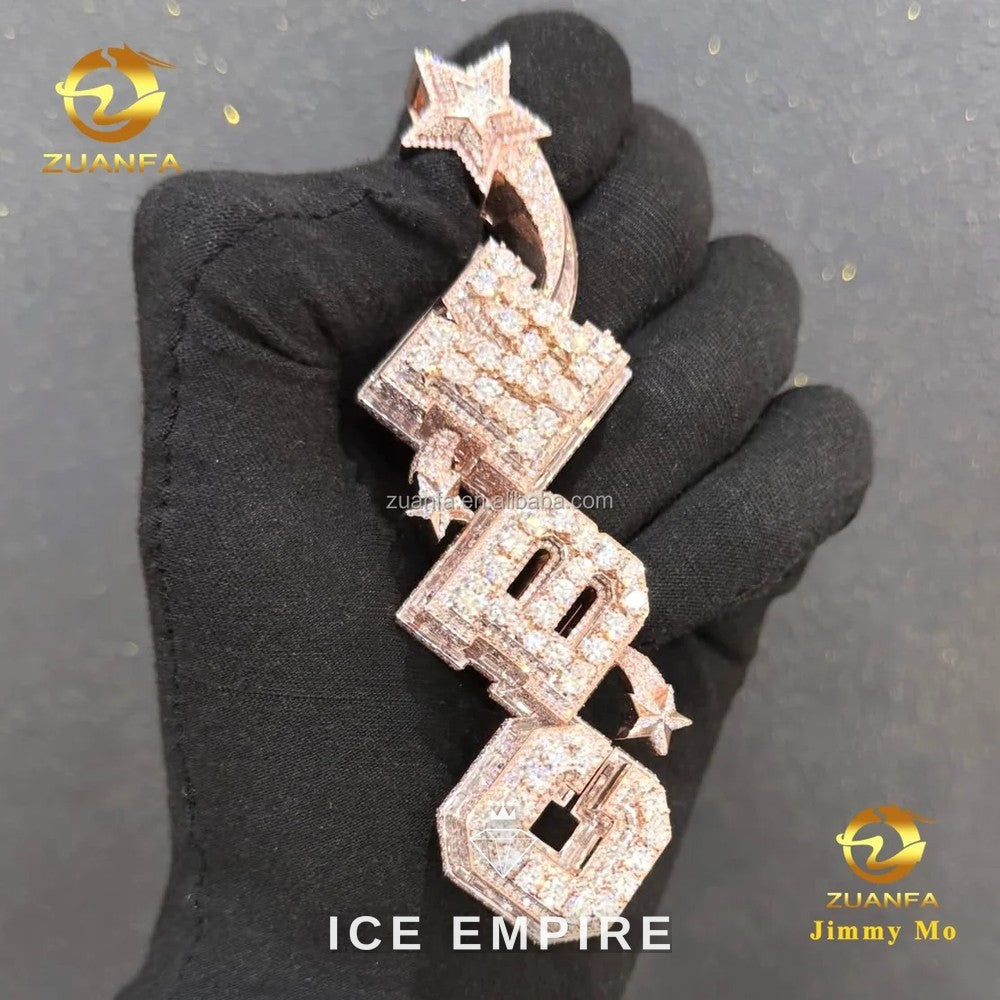 Iced Out Rose Gold Moissanite Pendant