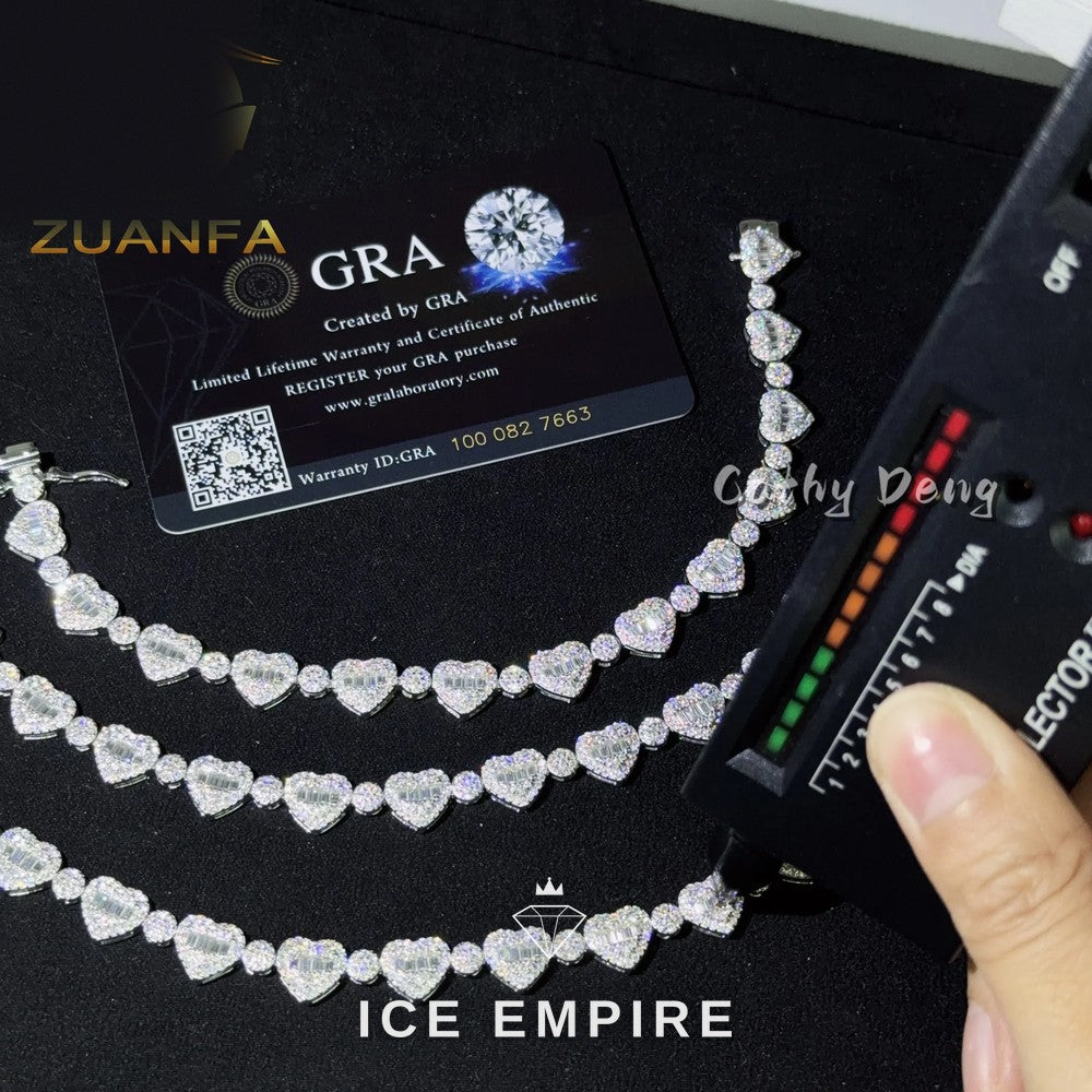 Iced Out Heart 925 Silver Moissanite Cuban Chain