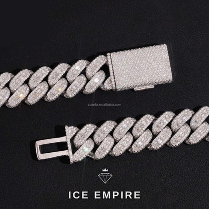 Iced Out Baguette 925 Silver Moissanite Cuban Chain