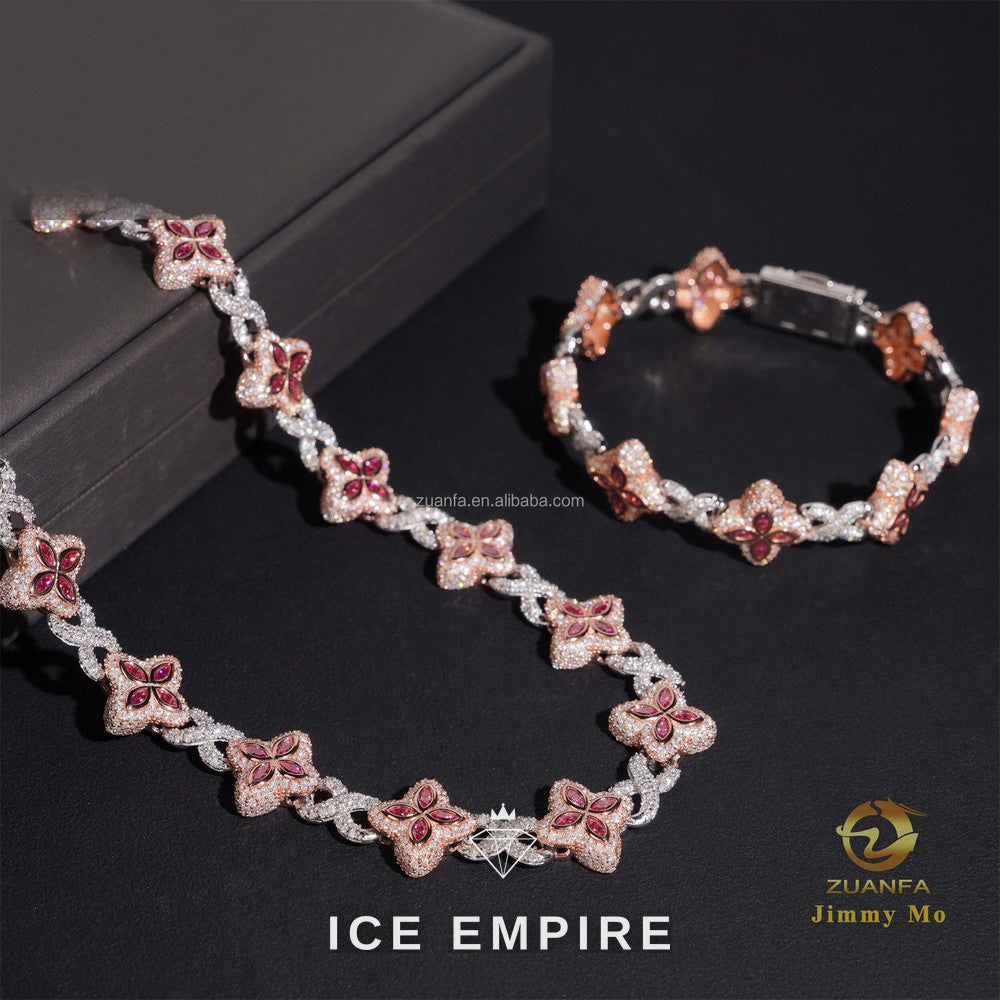 Iced Out Baguette Rose Gold Moissanite Cuban Chain