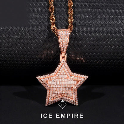 Iced Out Baguette Rose Gold Plated Moissanite Pendant