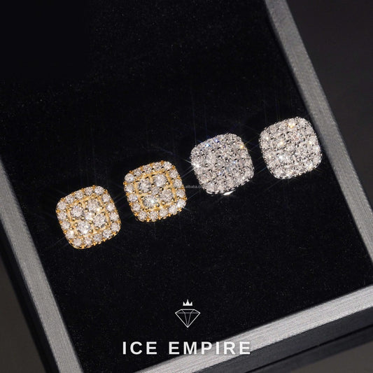 Iced Out Cluster Gold Plated Lab Grown Diamond Stud Earrings