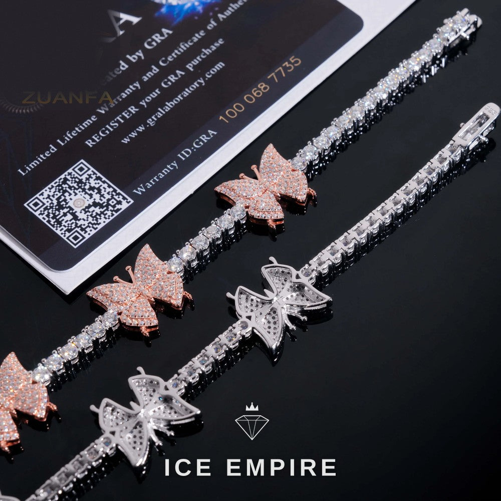 Iced Out Butterfly 925 Silver Moissanite Tennis Bracelet
