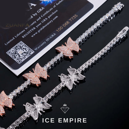 Iced Out Butterfly 925 Silver Moissanite Tennis Bracelet