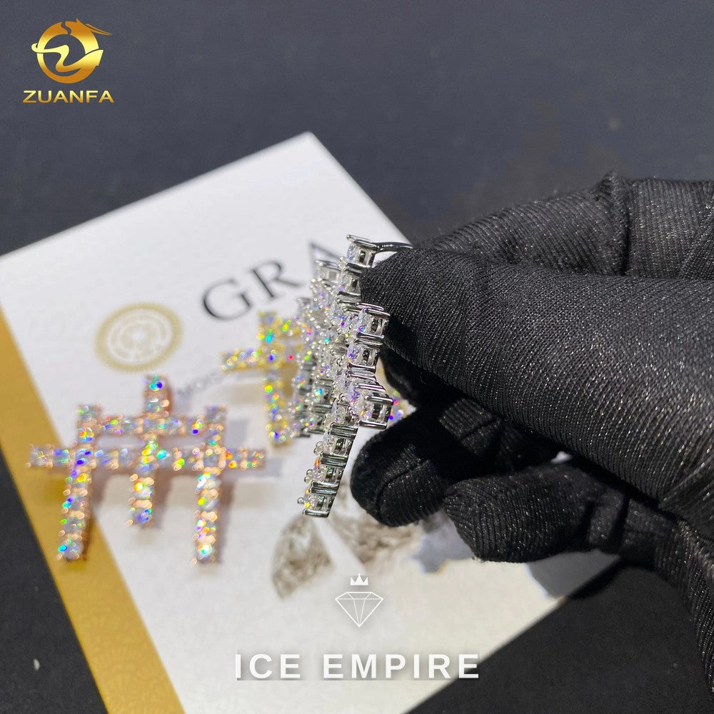 Iced Out Cross Rose Gold Plated Moissanite Pendant