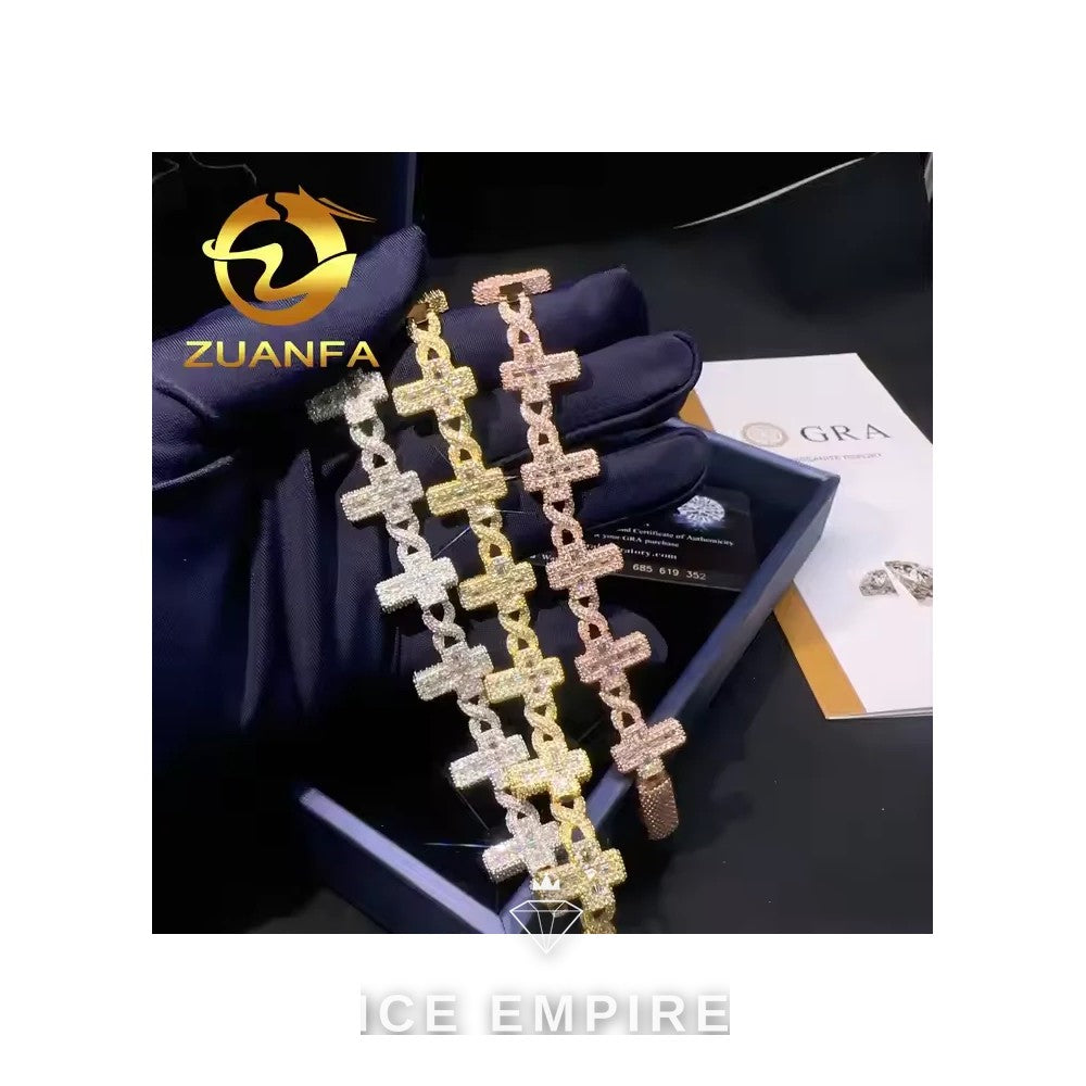 Iced Out Baguette Gold Plated Moissanite Cuban Chain