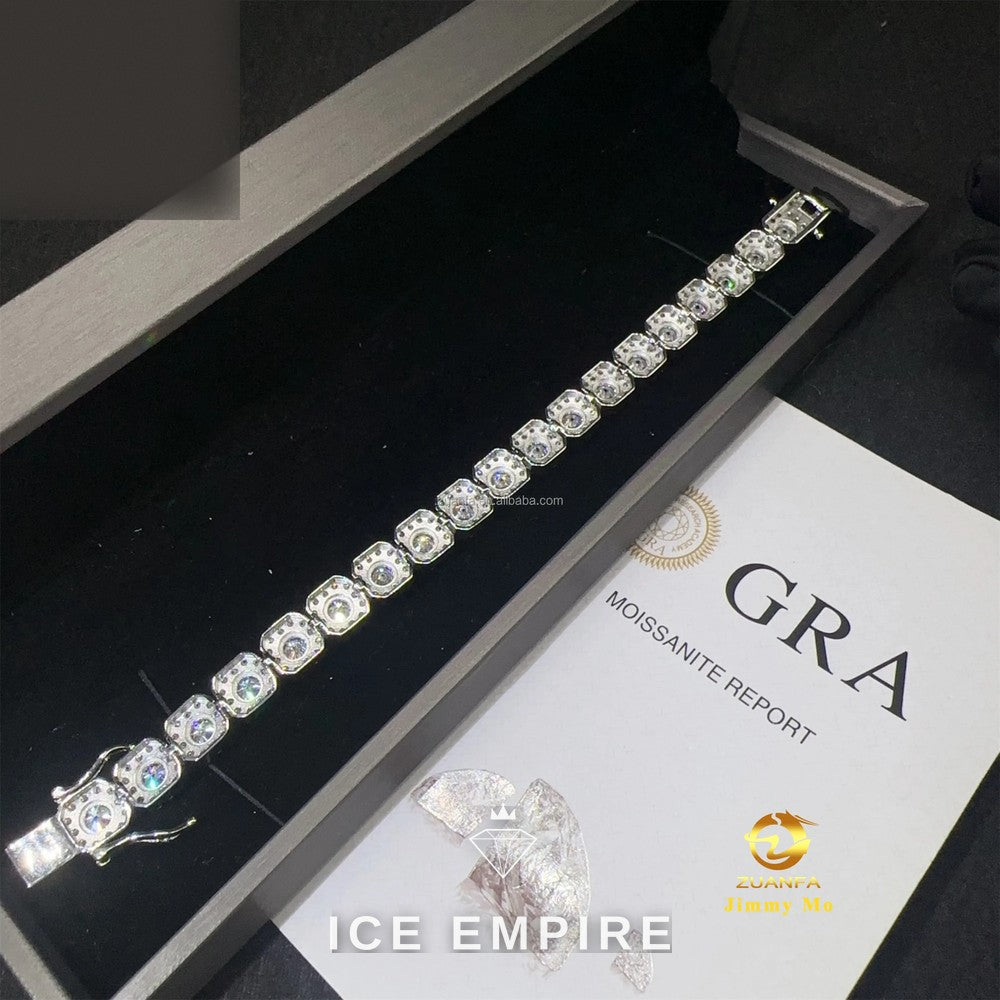 Iced Out Cluster 925 Silver Moissanite Tennis Chain