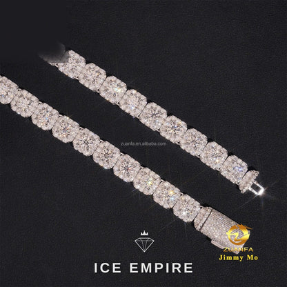 Iced Out Cluster 925 Silver Moissanite Cuban Chain
