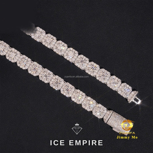 Iced Out Cluster 925 Silver Moissanite Cuban Chain