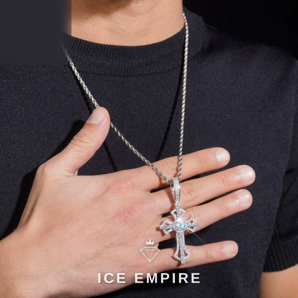 Iced Out Cross 925 Silver Moissanite Pendant