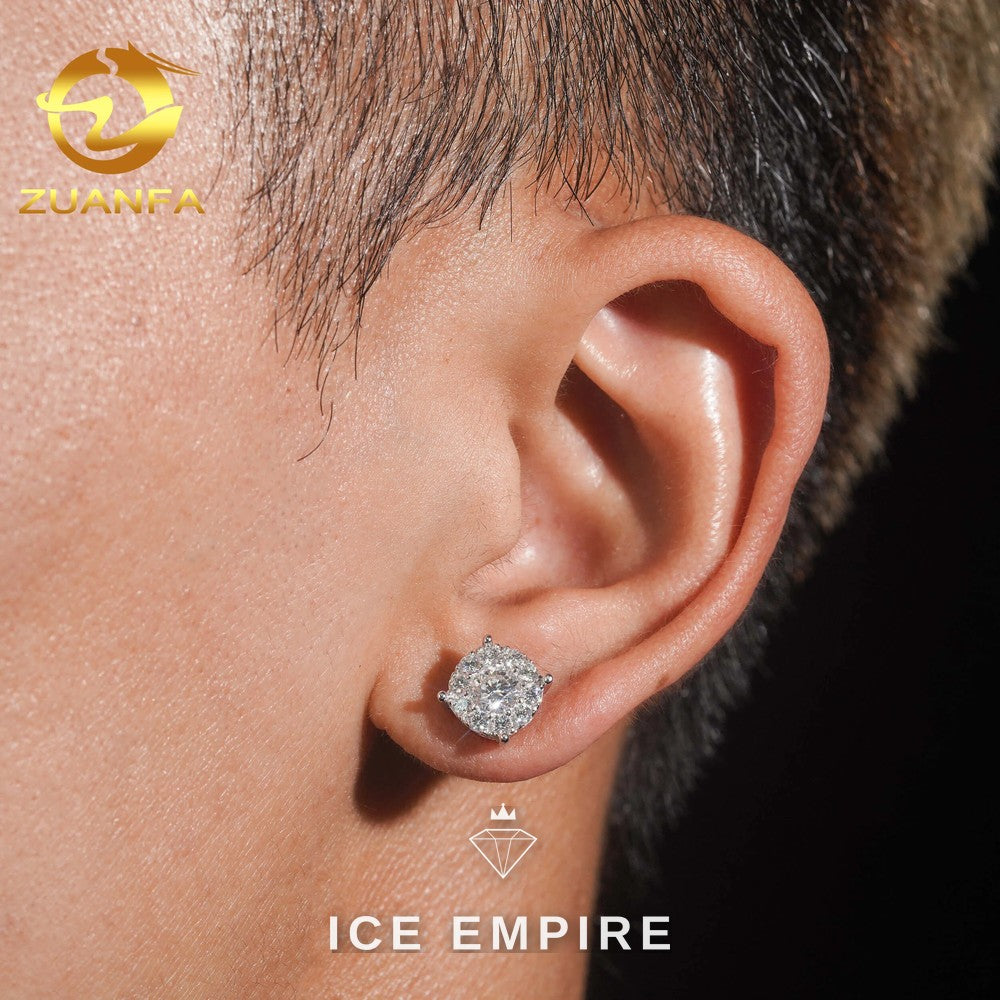 Iced Out Cluster Gold Plated Moissanite Stud Earrings