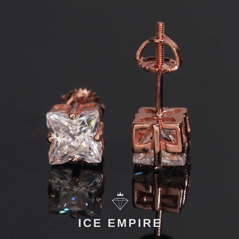 Iced Out Rose Gold Plated Moissanite Stud Earrings