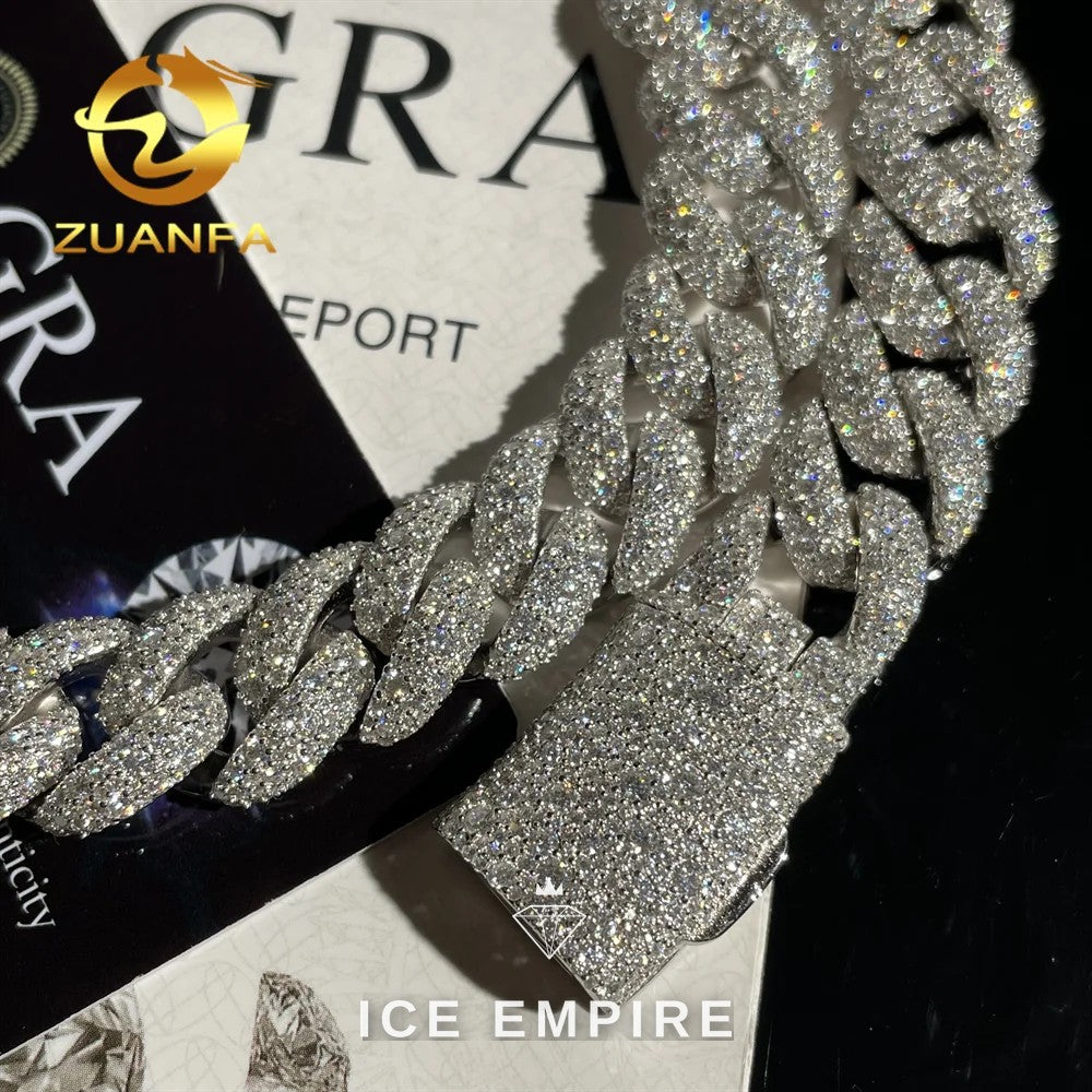 Iced Out 925 Silver Moissanite Cuban Chain