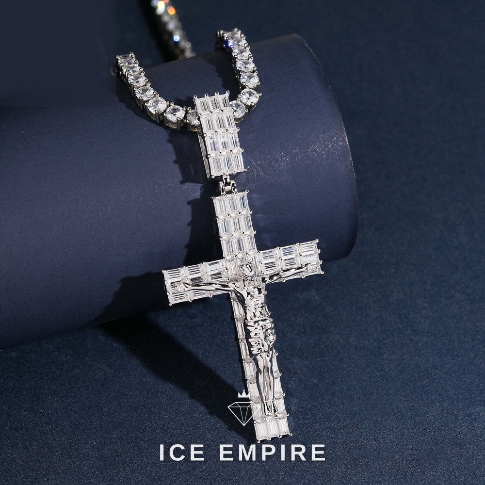 Iced Out Cross Rose Gold Plated Moissanite Pendant
