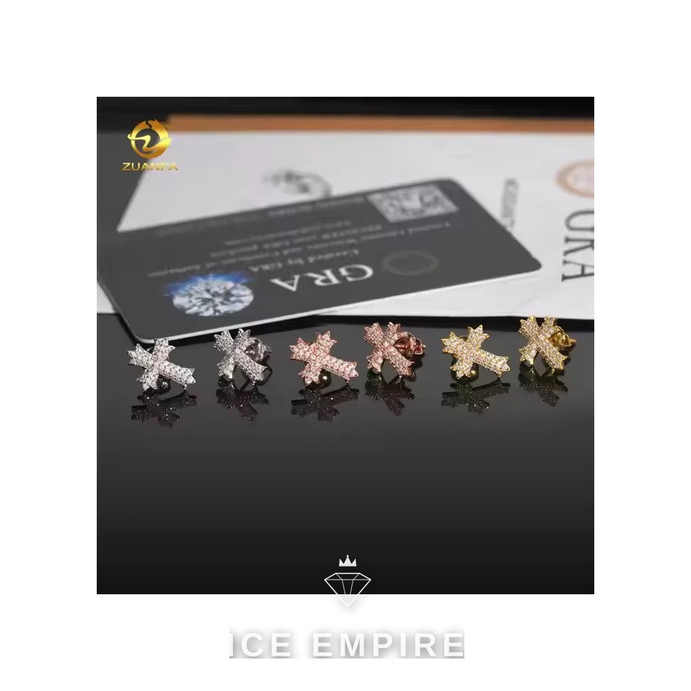 Iced Out Cross 925 Silver Moissanite Earrings
