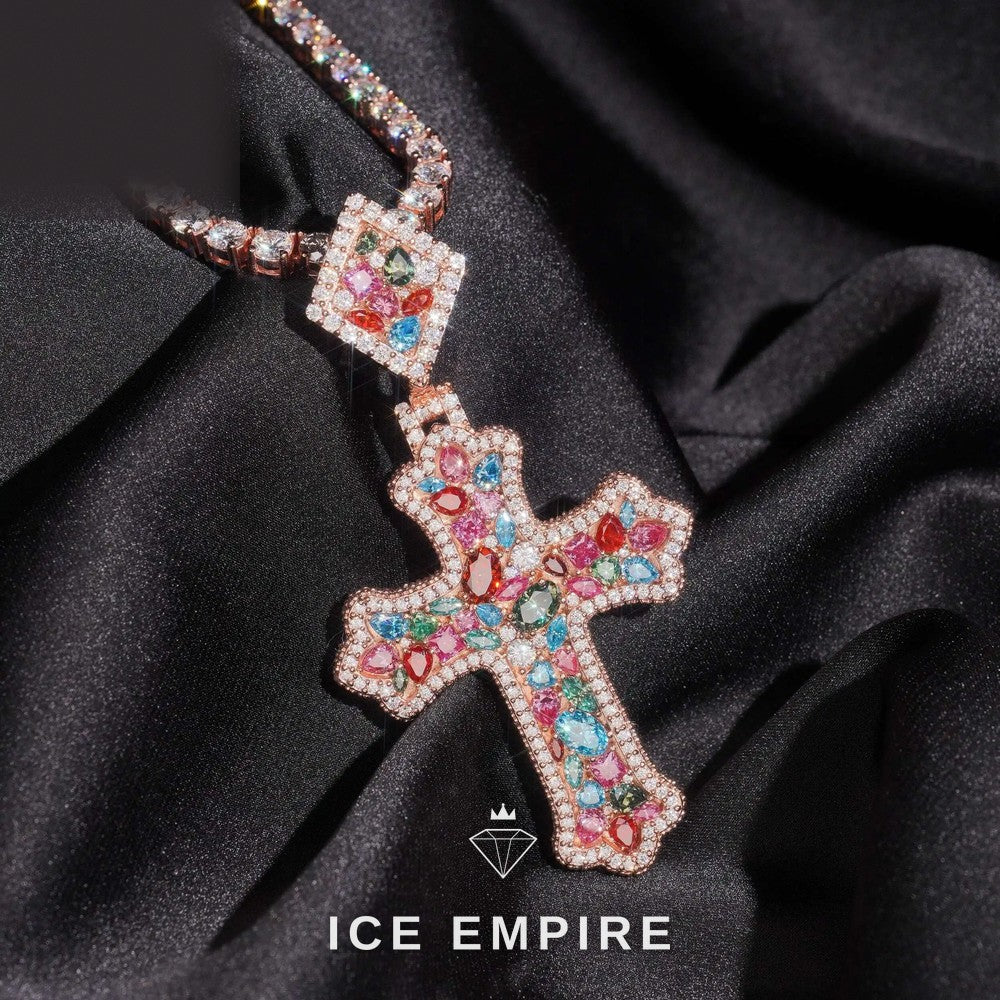 Iced Out Cross Rose Gold Plated Moissanite Pendant