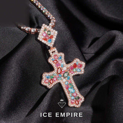 Iced Out Cross Rose Gold Plated Moissanite Pendant