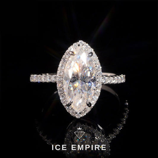 Iced Out 925 Silver Moissanite Engagement Ring