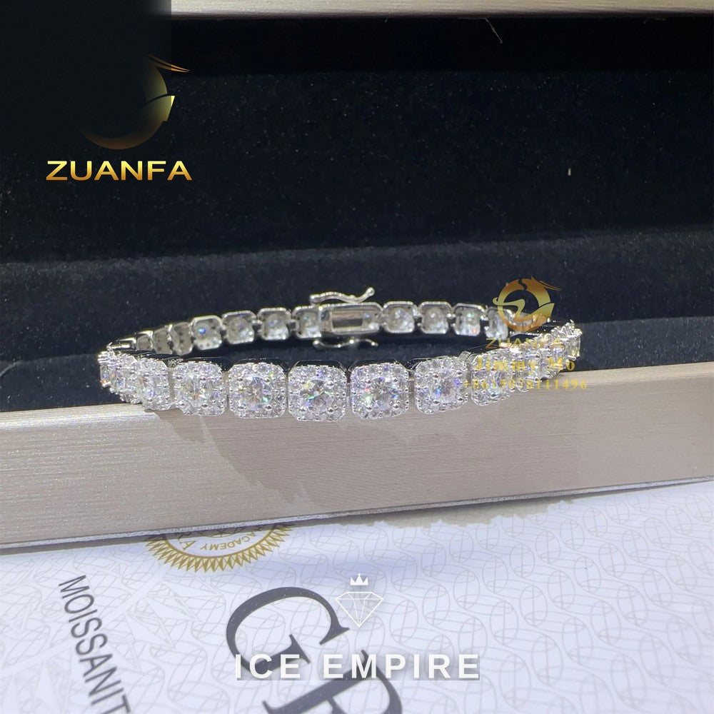 Iced Out Cluster 925 Silver Moissanite Tennis Chain