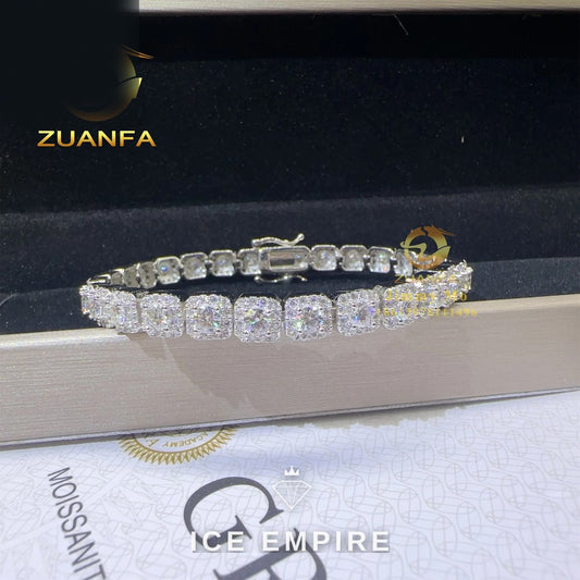 Iced Out Cluster 925 Silver Moissanite Tennis Chain