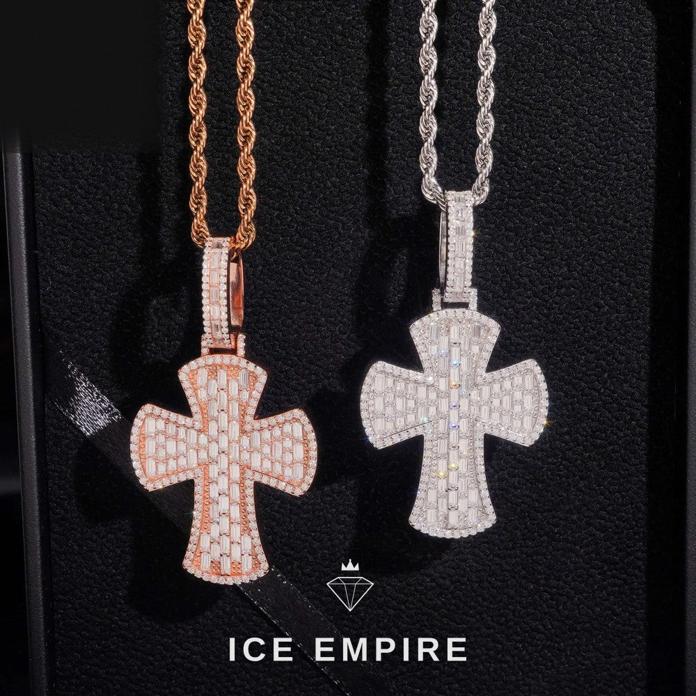 Iced Out Baguette Rose Gold Plated Moissanite Pendant