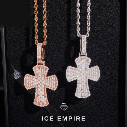 Iced Out Baguette Rose Gold Plated Moissanite Pendant