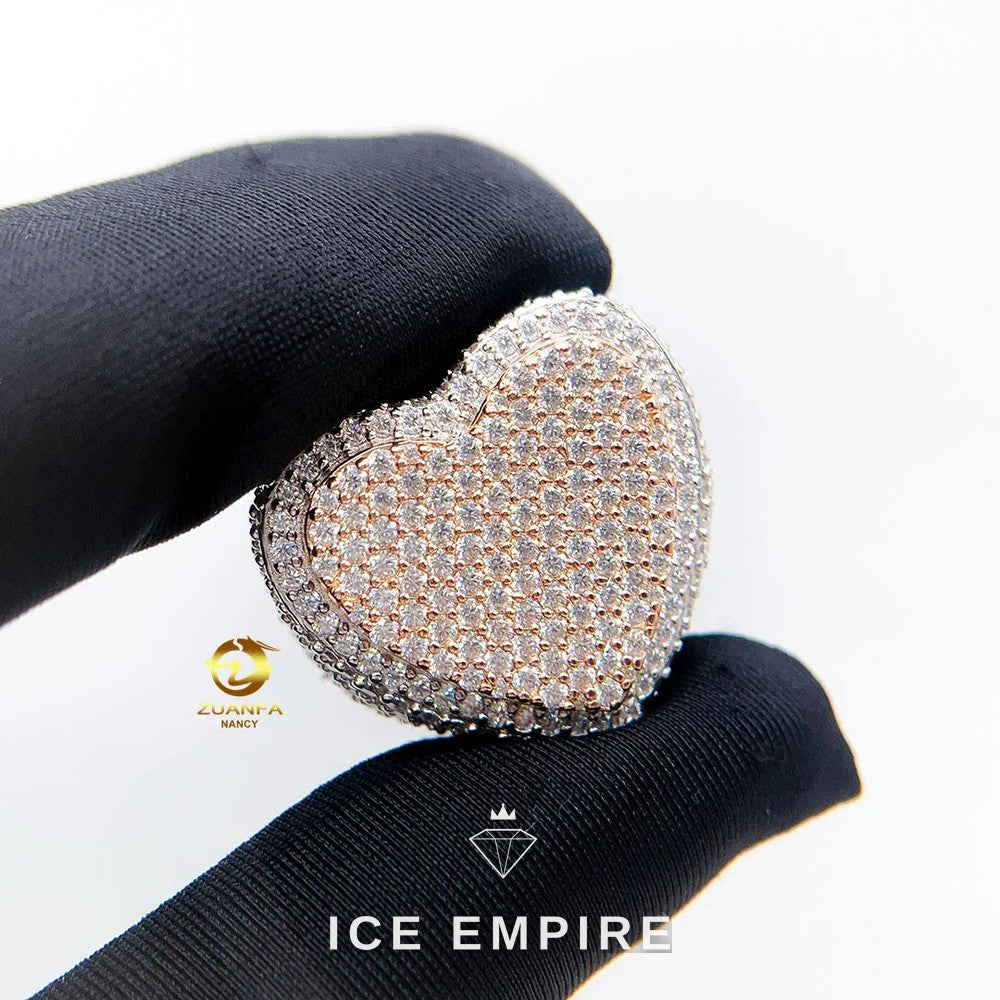 Iced Out Heart Rose Gold Plated Moissanite Ring