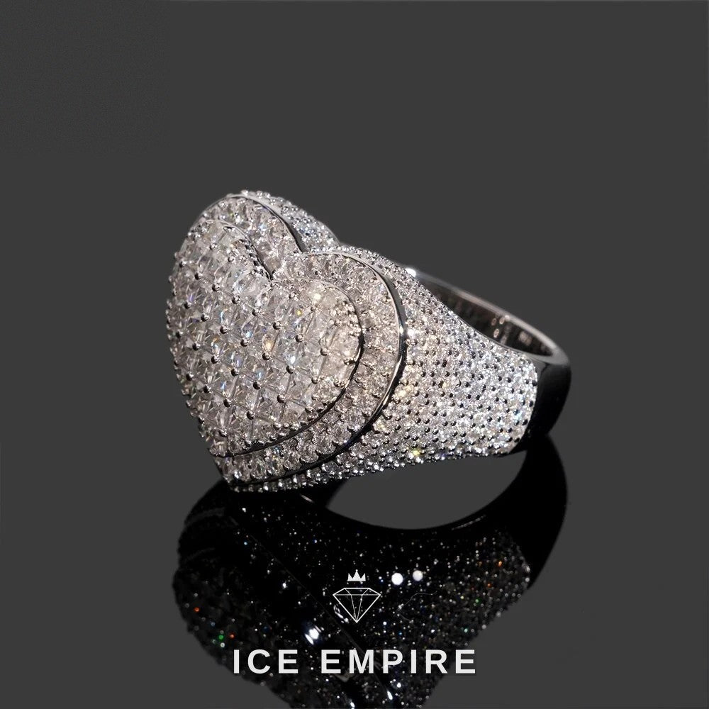 Iced Out Heart 925 Silver Moissanite Ring