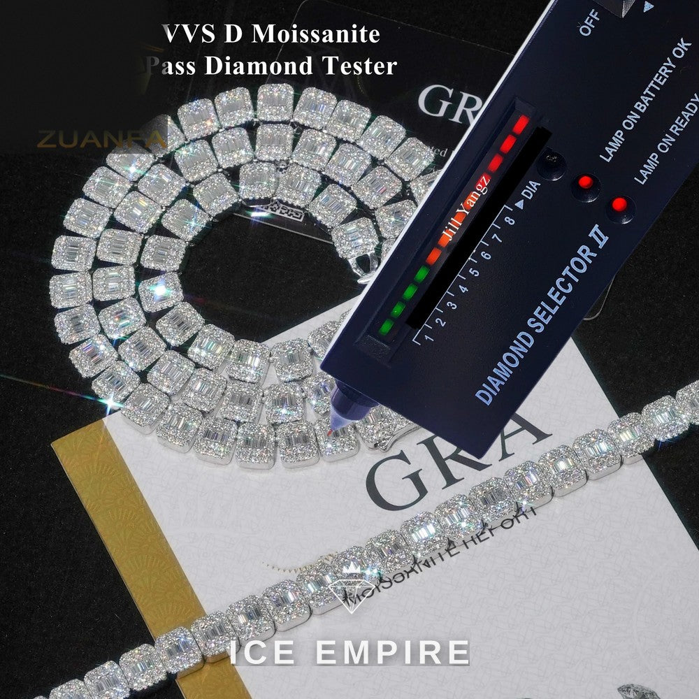 Iced Out Baguette Rose Gold Plated Moissanite Cuban Chain