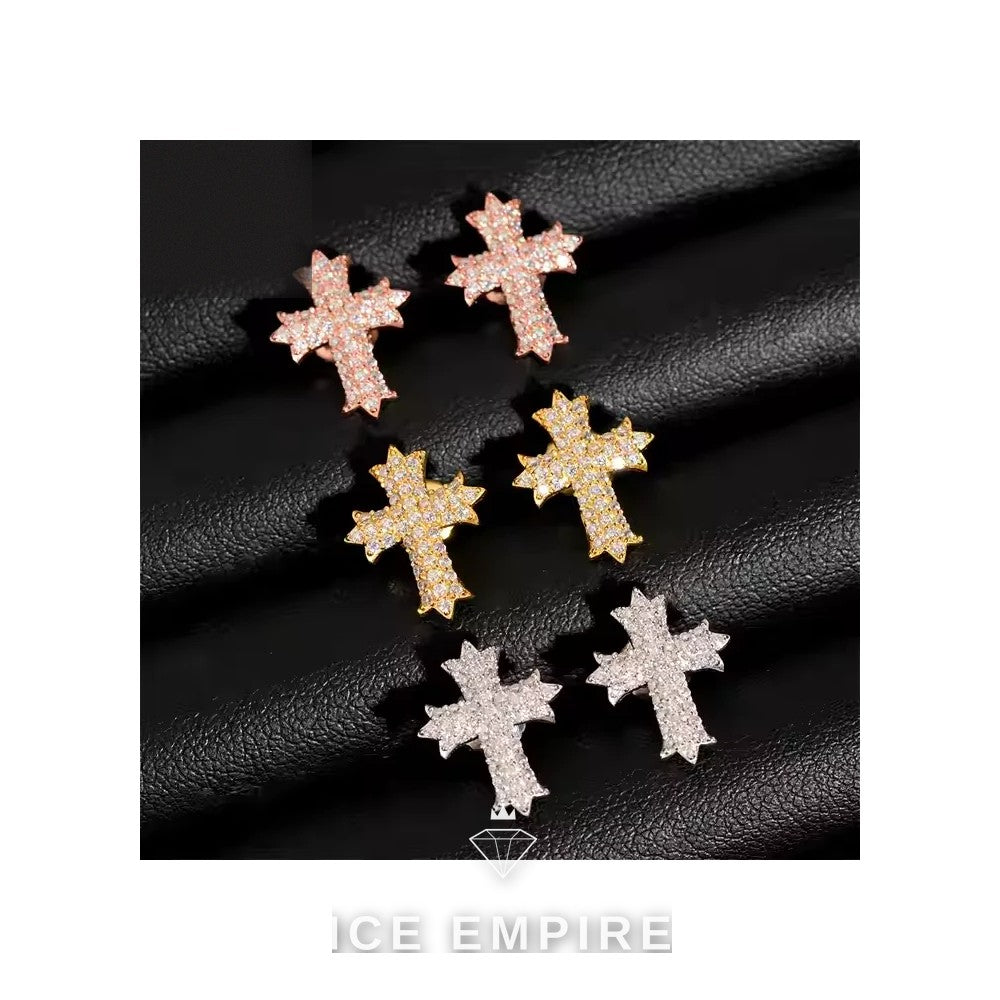 Iced Out Cross 925 Silver Moissanite Earrings