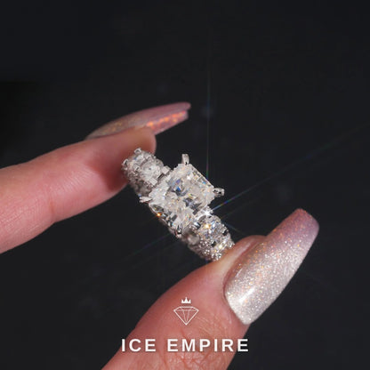 Iced Out 925 Silver Moissanite Engagement Ring