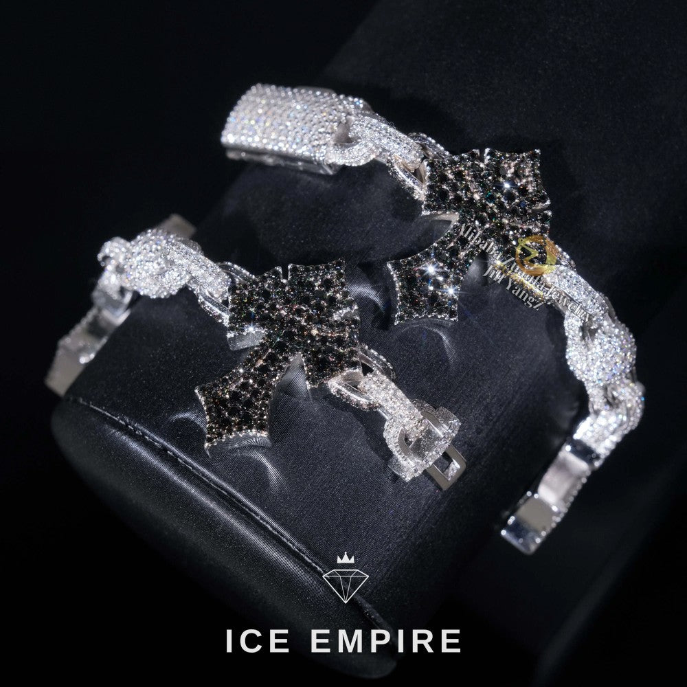 Iced Out Cross Rose Gold Plated Moissanite Cuban Chain