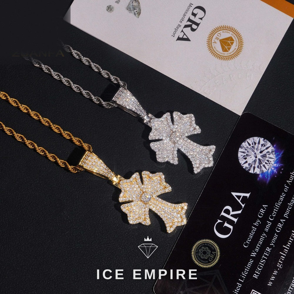 Iced Out Cross Rose Gold Plated Moissanite Pendant