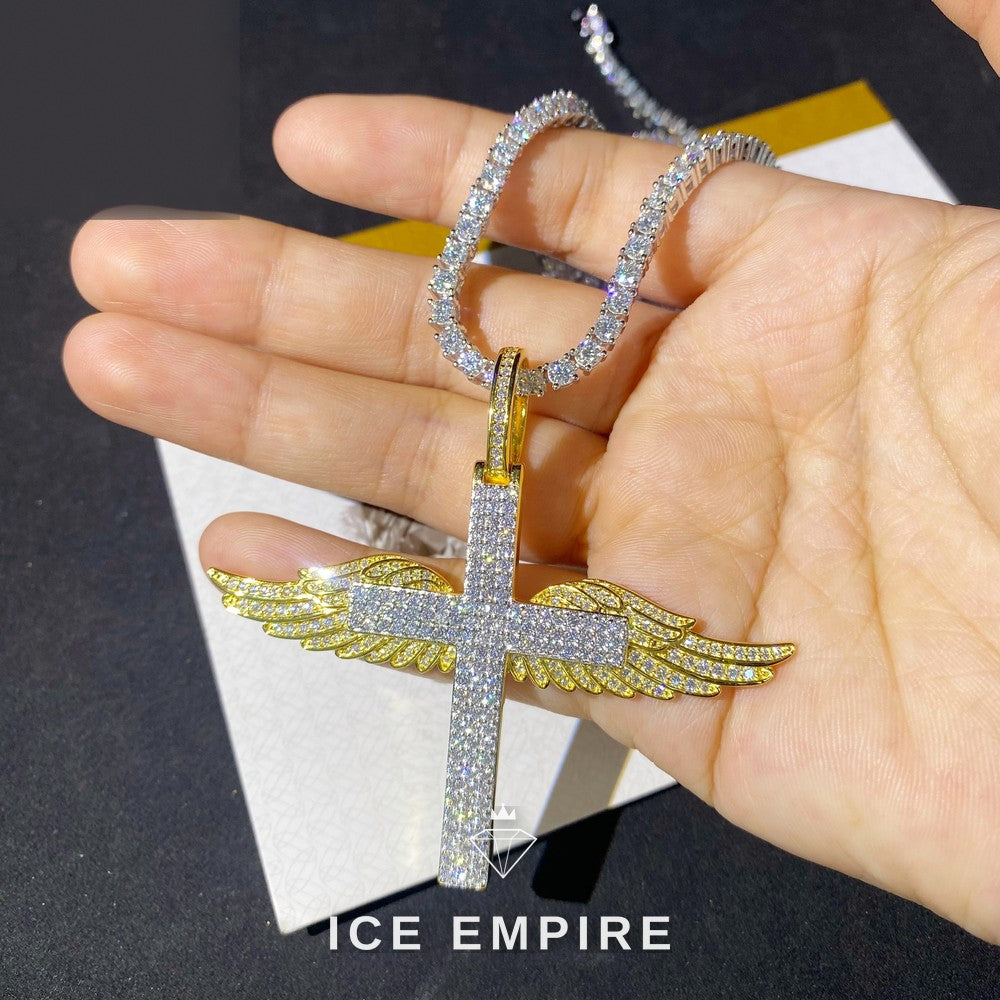 Iced Out Cross Gold Plated Moissanite Pendant