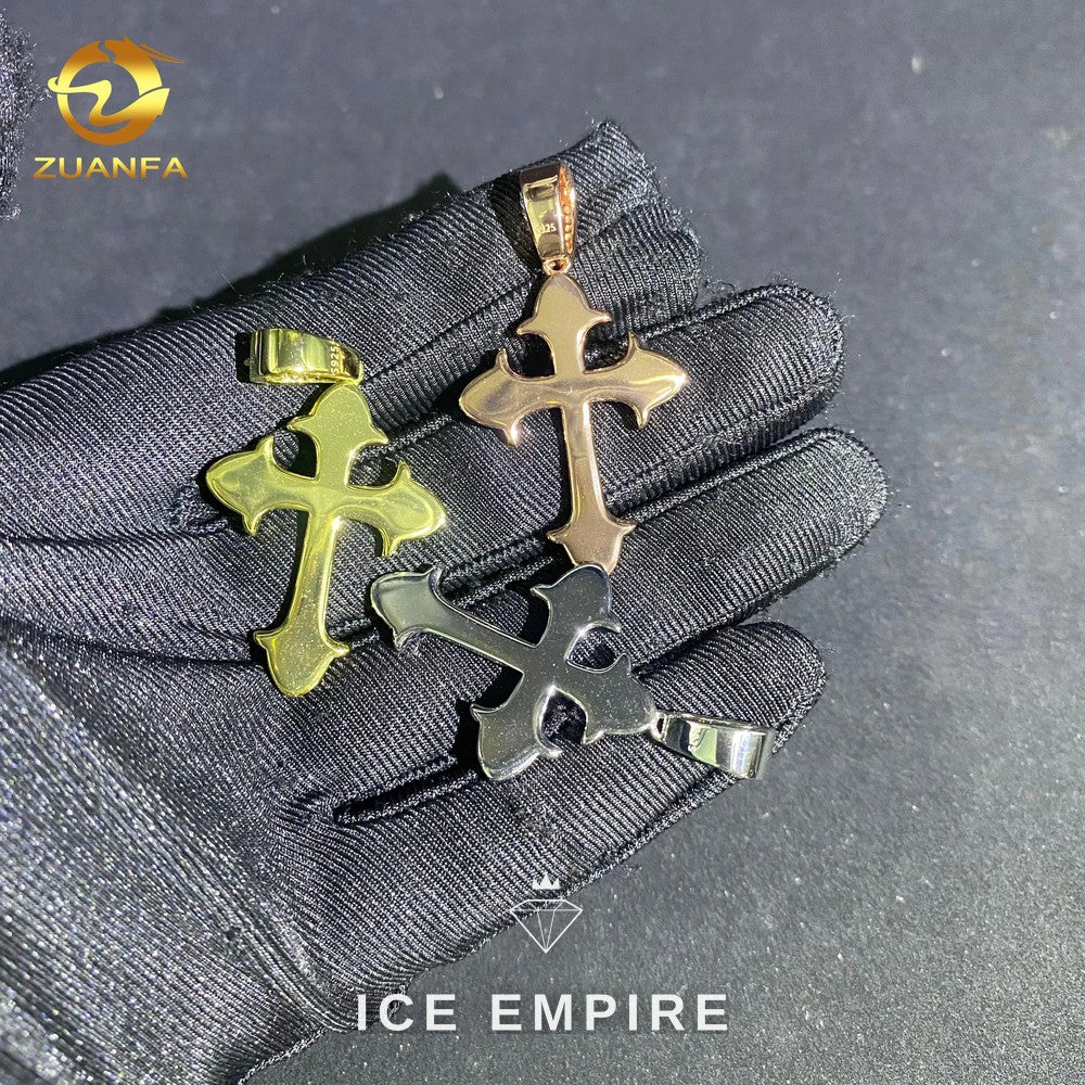 Iced Out Cross Rose Gold Plated Moissanite Pendant