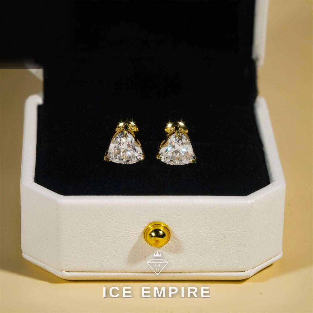 Iced Out Heart Gold Plated Moissanite Stud Earrings