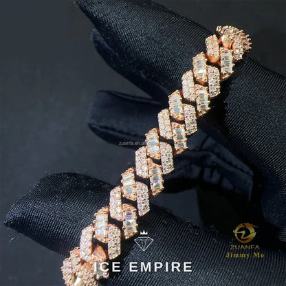 Iced Out Baguette Rose Gold Moissanite Cuban Chain
