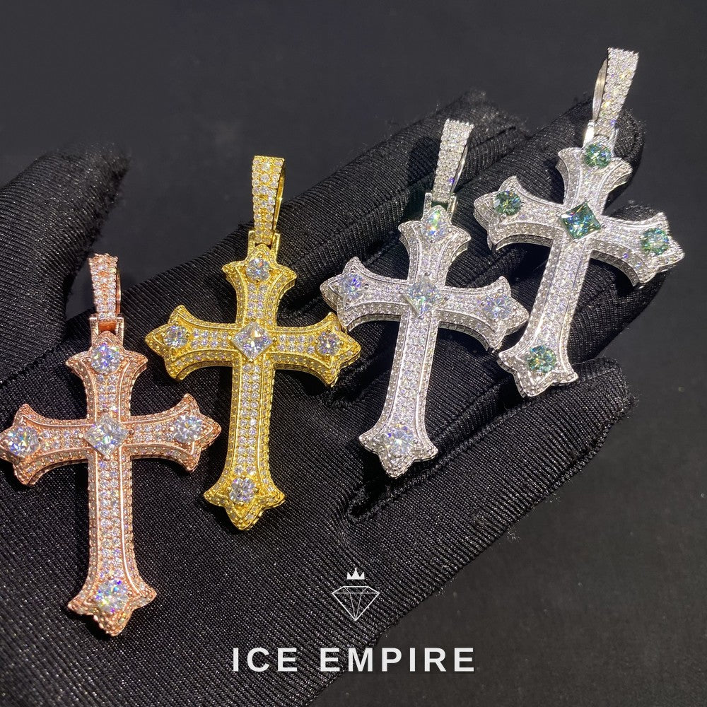 Iced Out Cross Rose Gold Plated Moissanite Pendant