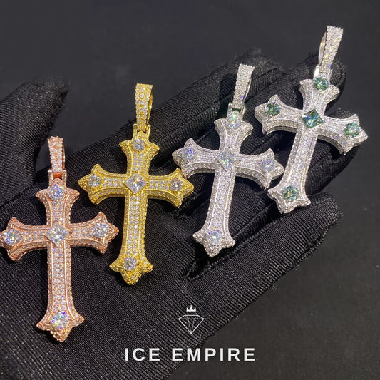 Iced Out Cross Rose Gold Plated Moissanite Pendant