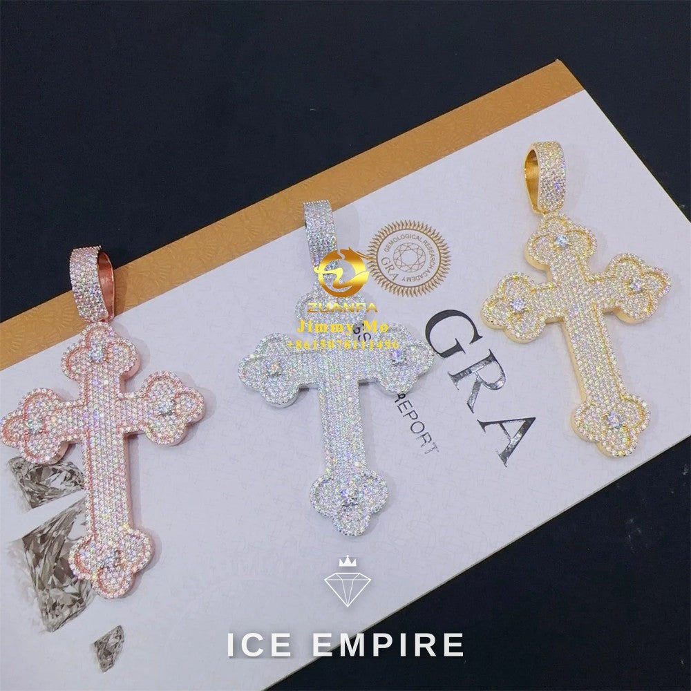 Iced Out Cross 925 Silver Moissanite Pendant