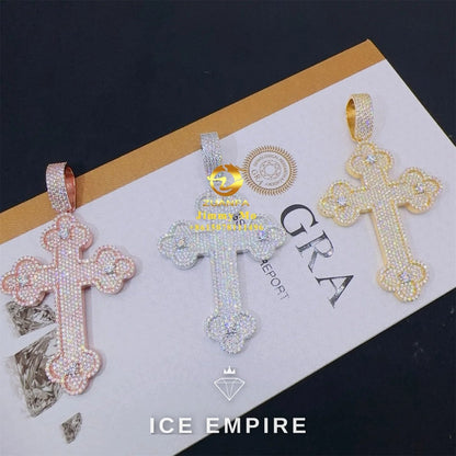 Iced Out Cross 925 Silver Moissanite Pendant