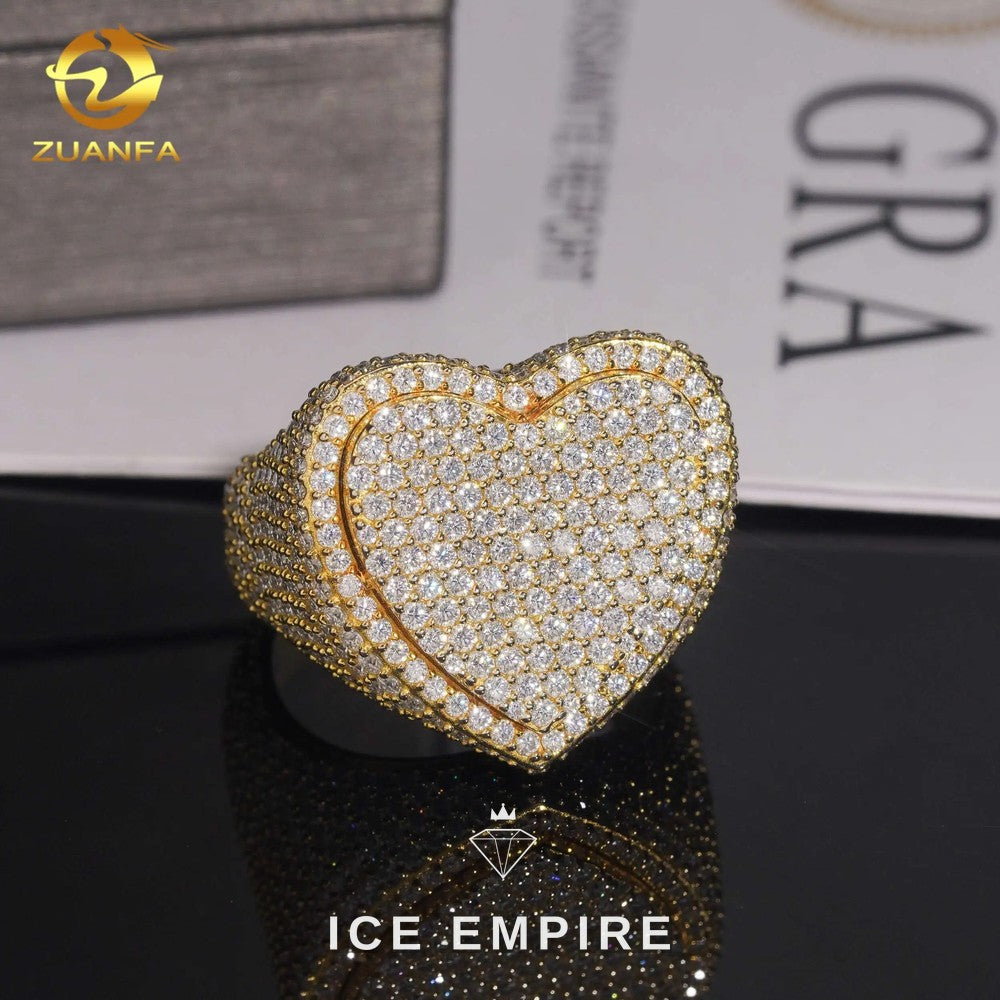 Iced Out Heart Gold Plated Moissanite Ring