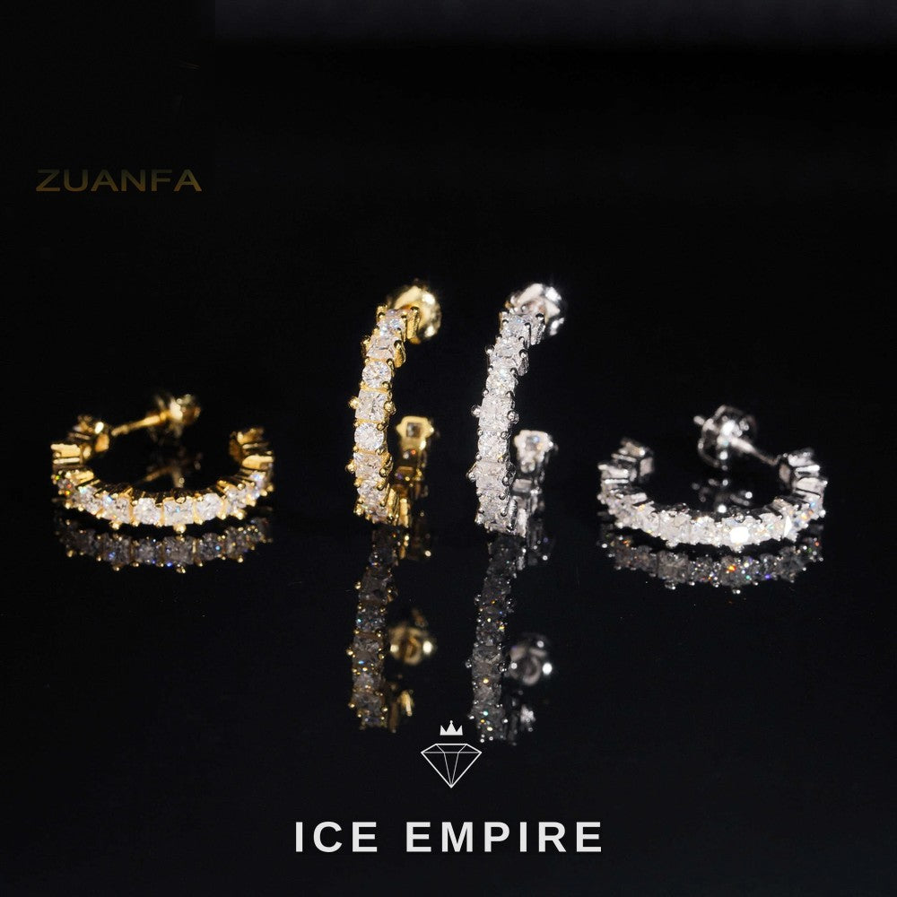 Iced Out 925 Silver Moissanite Hoop Earrings