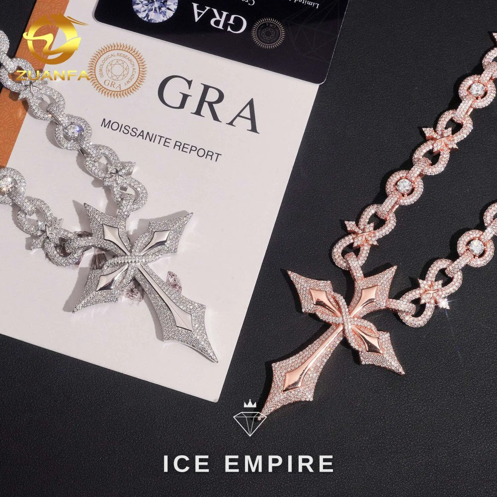 Iced Out Cross Rose Gold Plated Moissanite Cuban Chain