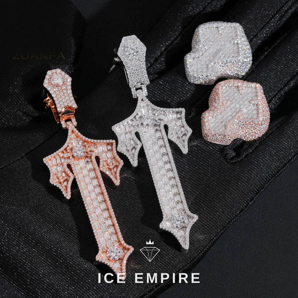 Iced Out Cross 925 Silver Moissanite Pendant
