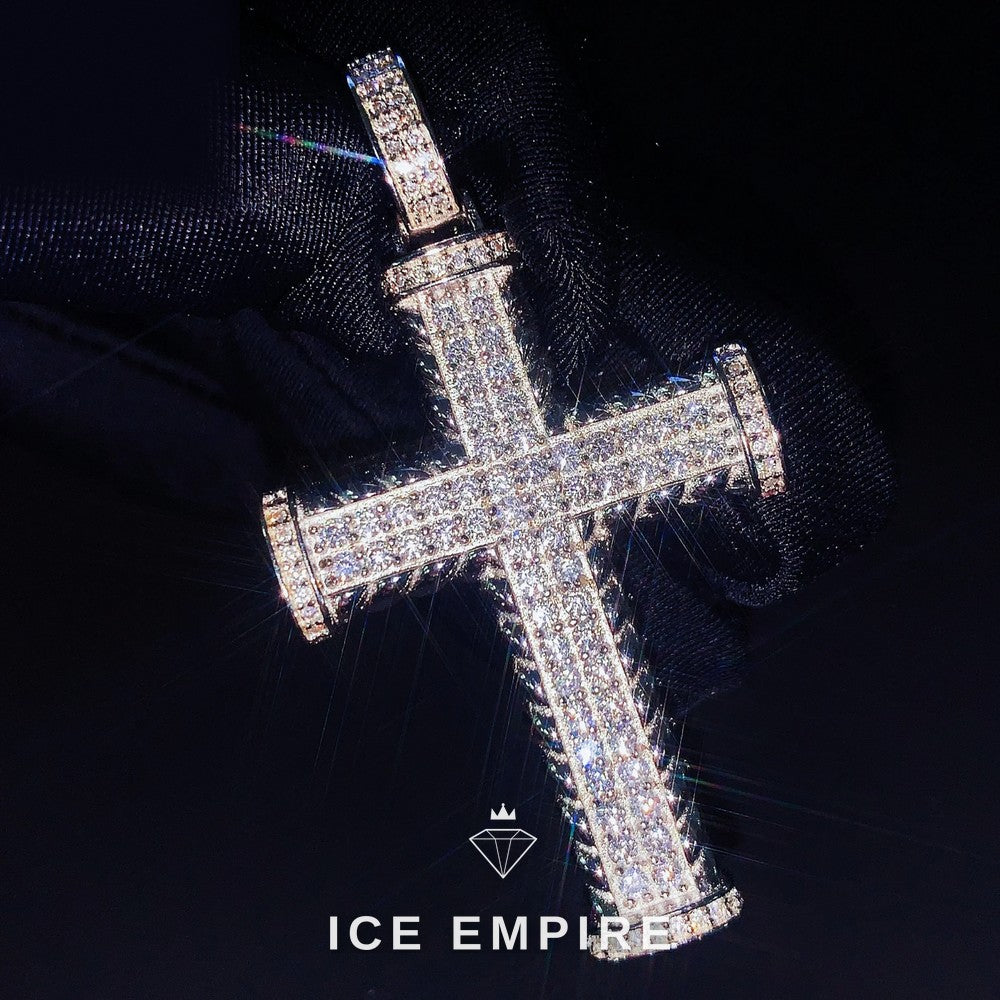 Iced Out Cross Rose Gold Plated Moissanite Pendant
