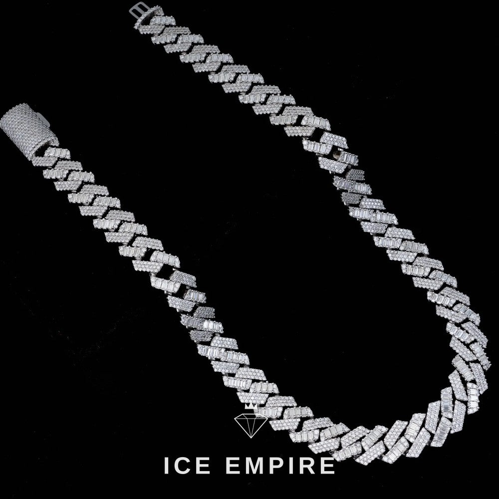 Iced Out Baguette Rose Gold Plated Moissanite Cuban Chain
