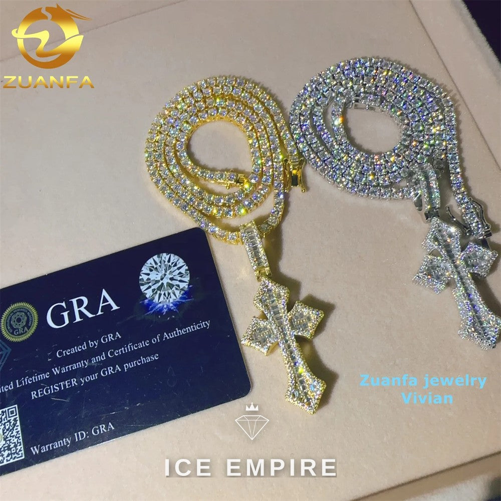 Iced Out Cross 925 Silver Moissanite Pendant