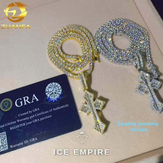 Iced Out Cross 925 Silver Moissanite Pendant